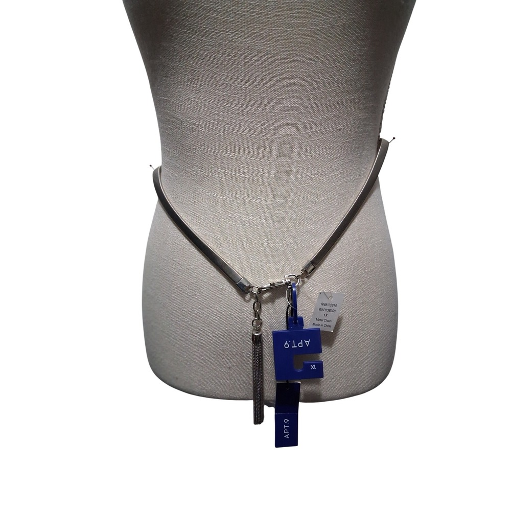 Apt. 9 Women's Silver Tone Metal Stretch Chain Belt with Tassel 1X